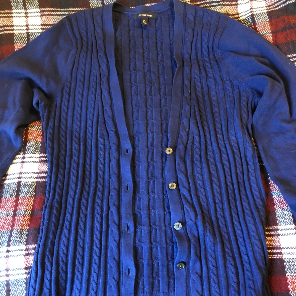 Land’s End Cable Knit V-neck cardigan sweater, M